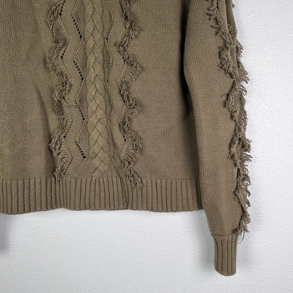 Rails Francis Cable Knit Fringe Sweater Olive Green XS Pullover‎ Crew Neck - Picture 5 of 7